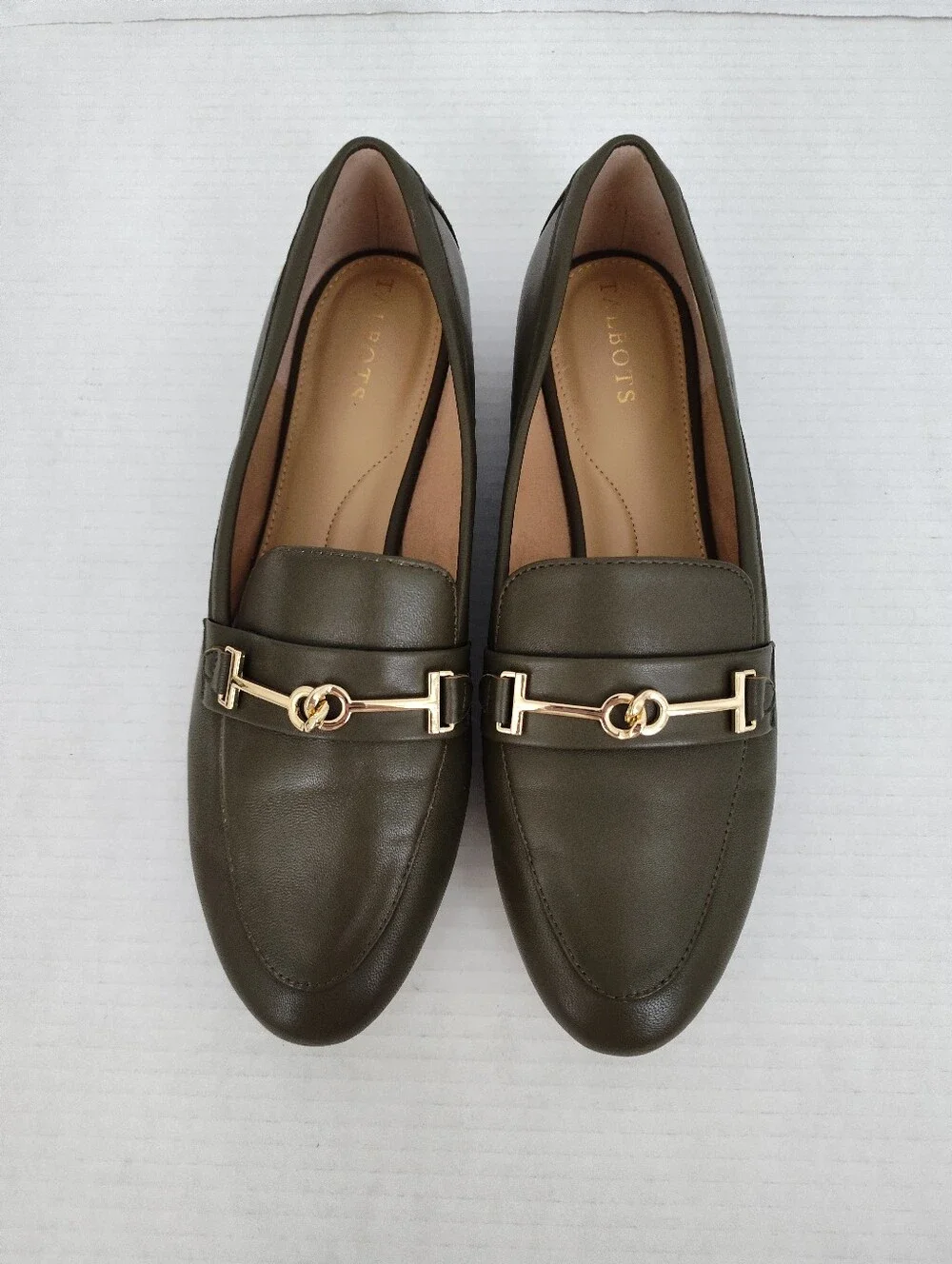 Talbots Ryan Bit Soft Nappa Leather Loafers Size 9.5 Olive Green Slip on Shoes